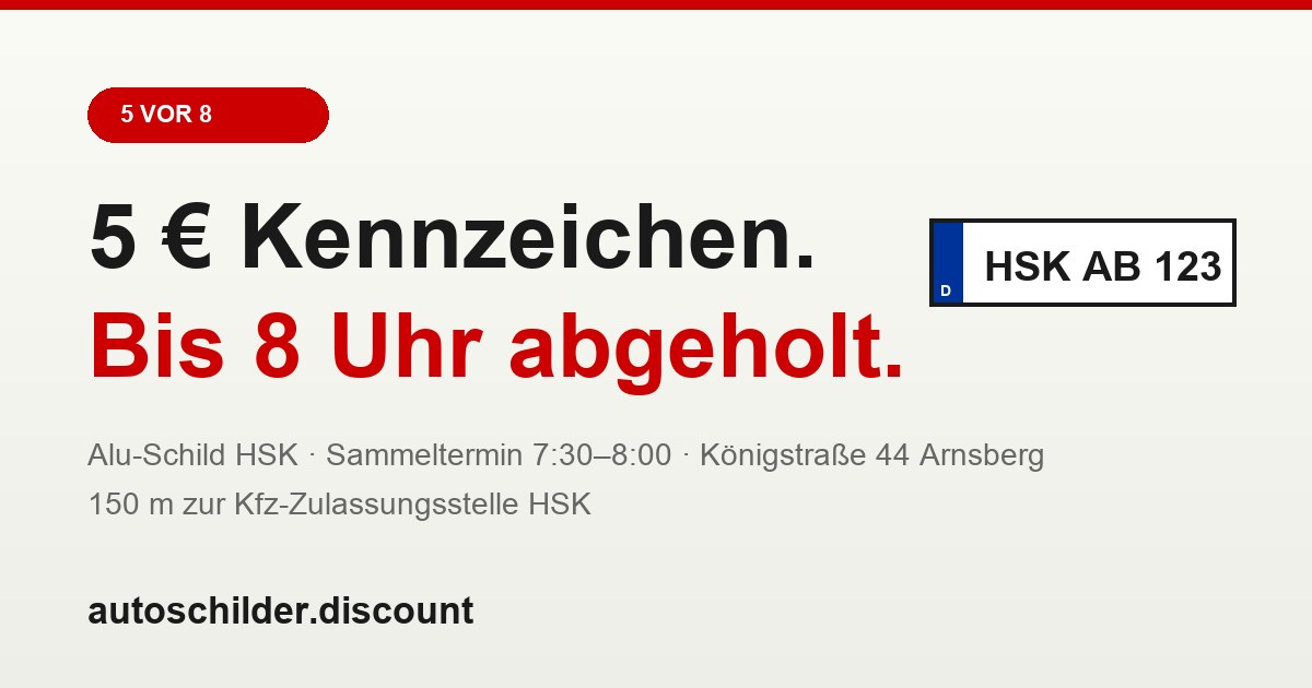 autoschilder.discount — 5€ Alu-Kennzeichen HSK